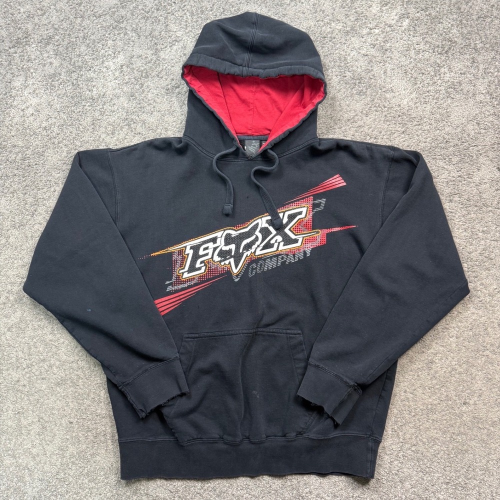 Fox Racing Graphic Hoodie Black Size XL Y2K Motocross Pullover